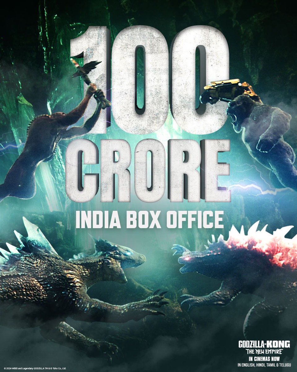 #GodzillaXKong: The New Empire is on a rampage at the Indian Box Office crosses the ₹100 crore mark! @warnerbrosindia