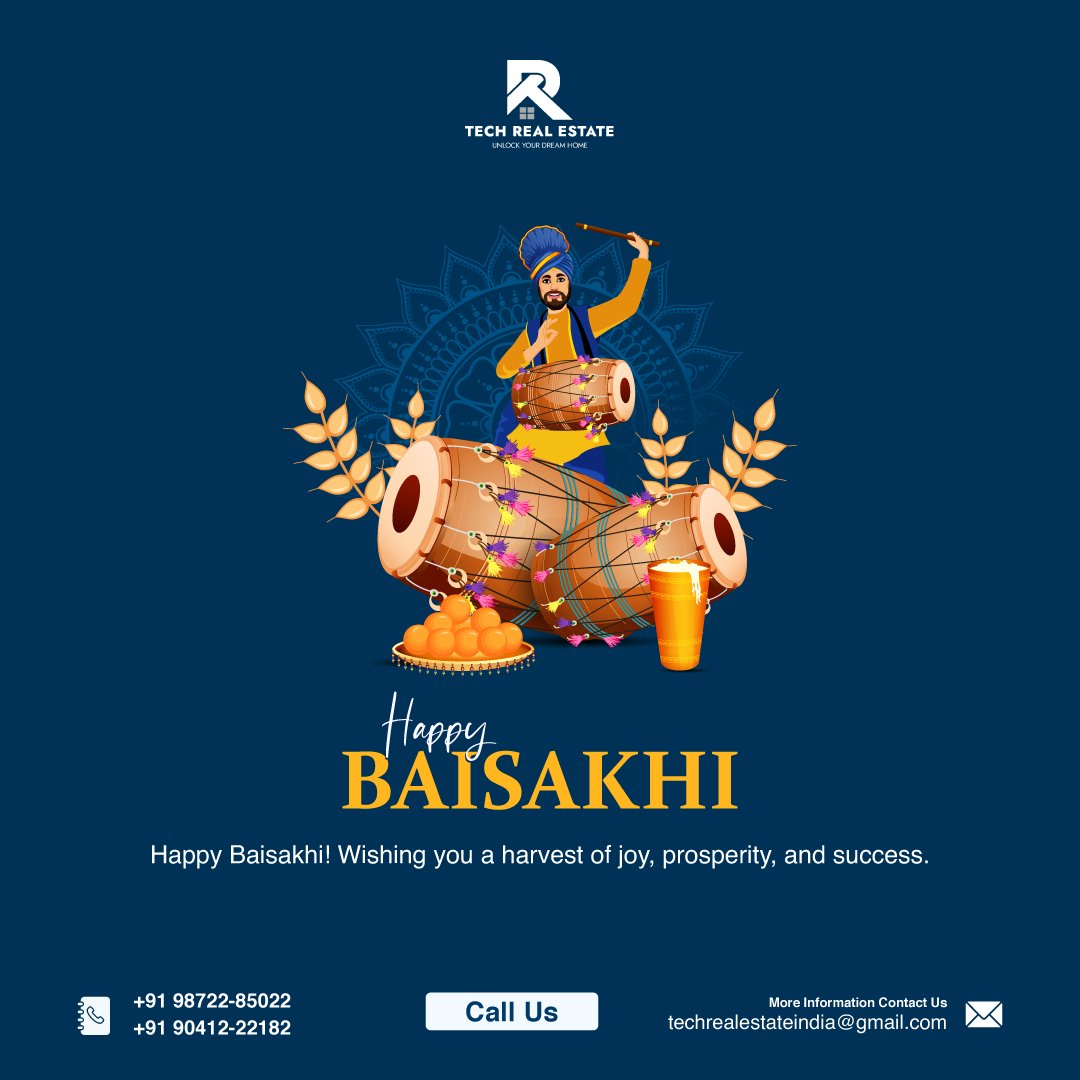🌾 Happy Baisakhi! 🌾🌞

🌞 May this joyous festival bring an abundance of prosperity, happiness, and new beginnings into your lives. 

#techrealestate #Baisakhi #HarvestFestival #NewBeginnings #india #vaisakhi #happybaisakhi #punjab #TrendingNow