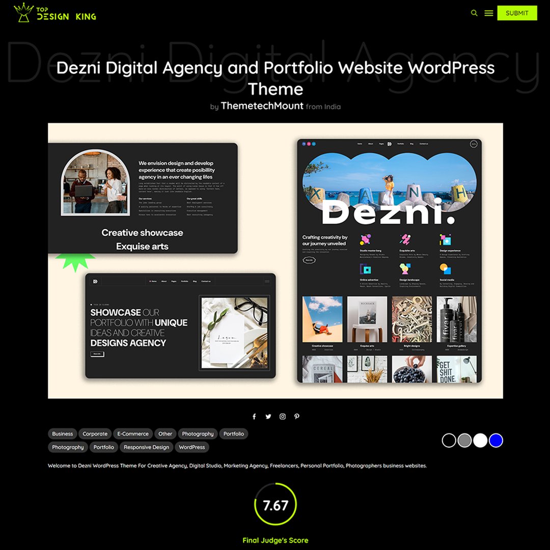 @TopDesignKing  Thank you for approving Dezni!
We appreciate your judging process and ratings 😁
👇👇👇
shorturl.at/gBGLU

#wordpresstheme #wordpress #webdesign #parallax #uiuxdesign