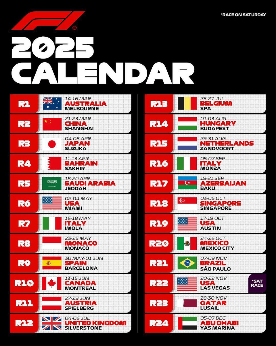 🚨BREAKING: the official #F1 2025 calendar.

The #australianGP returns as the opening race