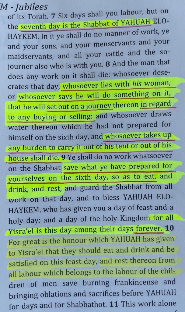 Are you taking Shabbat seriously? Are you taking journeys on Shabbat? Are you buying and selling on Shabbat? Are you having sex on Shabbat? Are you working on Shabbat? Jubilees 50:7-10