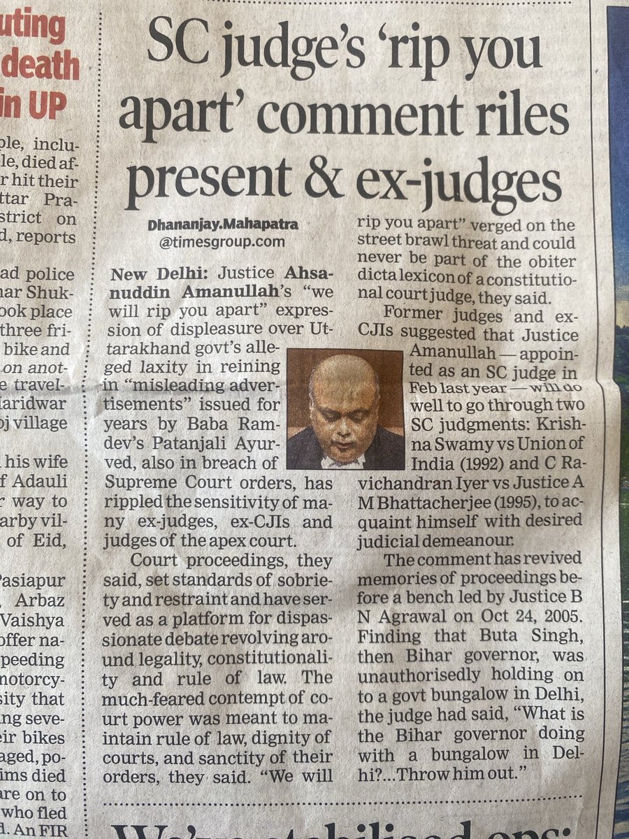 The inherent bias and prejudice Justice Ahsanuddin Amanullah holds against Baba Ramdev is evident! 

Probably he is riled because of the dent in the sales of Himalaya and Hamdard products !