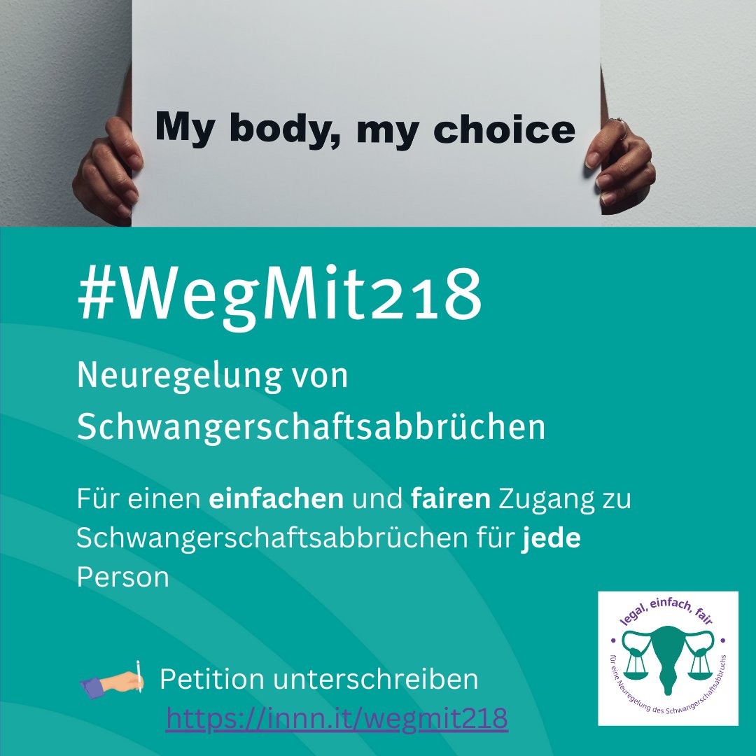 Als Teil des Bündnis für sexuelle Selbstbestimmung unterstützt der AKF die Kampagne “Legal, einfach, fair – für eine Neuregelung des Schwangerschaftsabbruchs“.

Jetzt die Petition gegen § 218 StGB unterschreiben: innn.it/wegmit218