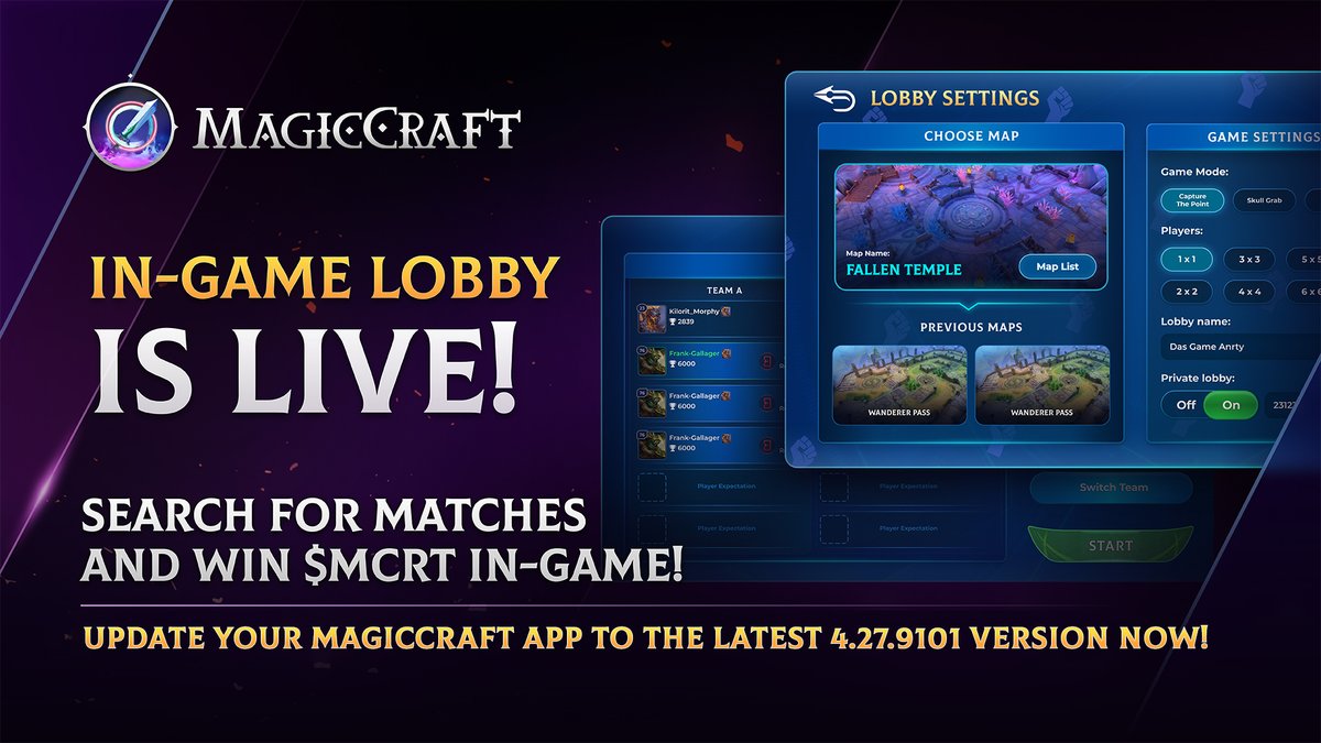 BIG MAGICCRAFT UPDATE IS HERE! 🥳 Make sure your game's latest 4.27.9101 version is installed! What's new: 👇 ✅ New In-Game Lobby!: Players can now create new games, select modes or maps, and establish custom games, facilitating easier gameplay with friends. ✅ Game…