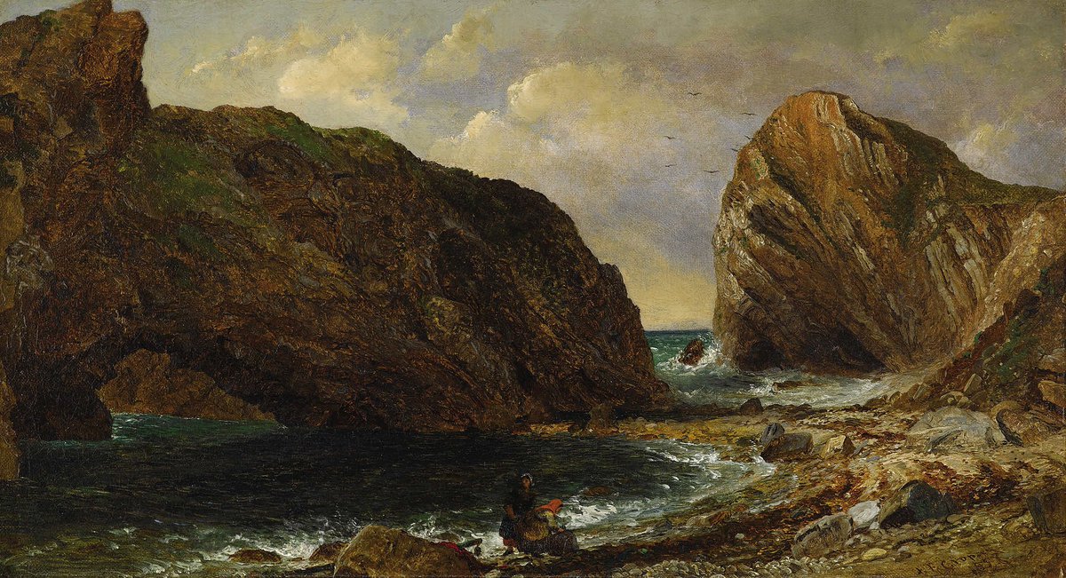 This is Jasper Francis Cropsey's stunning 1857 painting, By The Sea, Lulworth!! #Art #Fineart #Sea #Seascape #Painting #19thcentury #Artist #Painter #HudsonRiverSchool