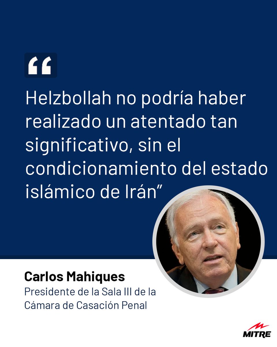 📣 Carlos Mahiques, presidente de la Sala III de la Cámara de Casación Penal, dialogó con @edufeiok en el aire de Radio Mitre sobre el fallo que determinó que los atentados a la Embajada de Israel y a la AMIA fueron ordenados por Irán y ejecutados por Hezbollah
