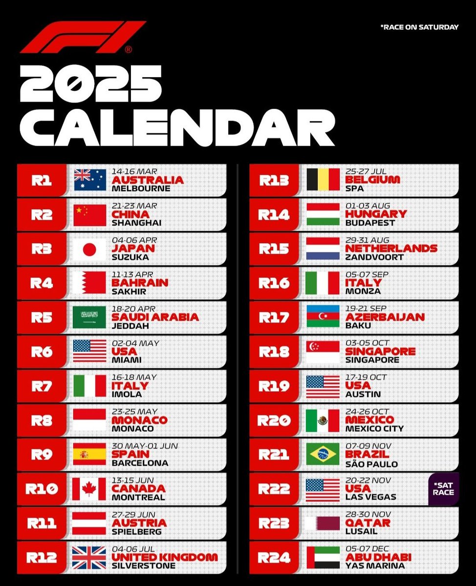 Kalendar za 2025 #skf1 #lap76 #formula1spotklub