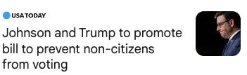 Breaking News: Federal Law already makes it illegal for non citizens to vote as Preacher of the House and Indicted Former President promote a Bill that has no purpose.
#FreshUnity
#TrumpDidThis