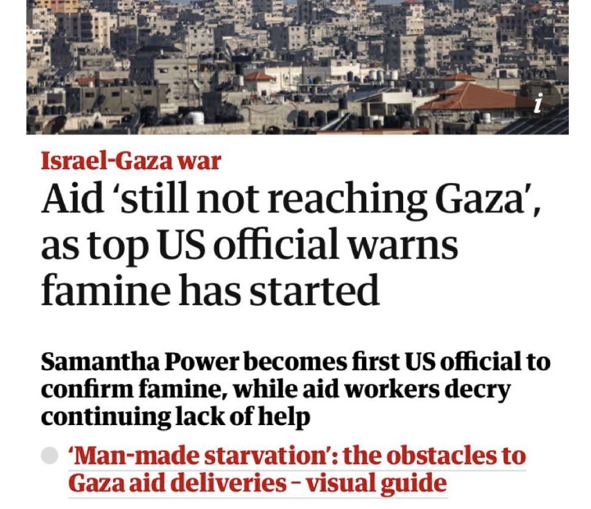 This is from today, not last week. We are now in a world where the same administration responsible for the famine has no problem confirming it has started. What do you call this if not deliberate policy? A world in ruins