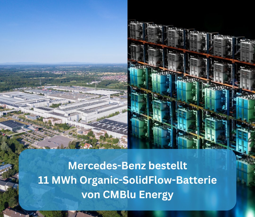 Ab 2025 wird unser Organic-SolidFlow-Energiespeicher im Mercedes-Benz-Werk Rastatt zum Einsatz kommen – ein wichtiger Beitrag für eine erfolgreiche Energiewende! 

Wir freuen uns über das gemeinsame Projekt & eine langfristige Zusammenarbeit mit @MercedesBenz!