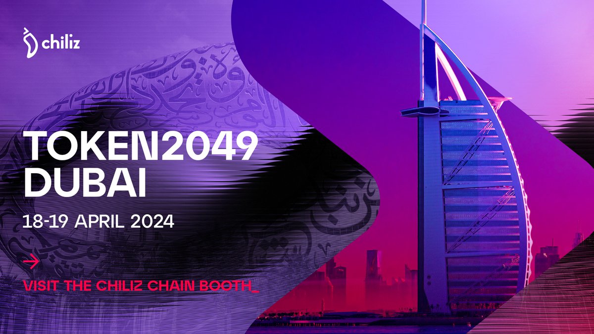 Chiliz @ Token2049 Dubai 🇦🇪 Come and join us at our Chiliz Chain booth at @Token2049 to learn more about The Sports Blockchain and the SportFi ecosystem. ⚽️🏆 We look forward to connecting with you! 🤝 #Token2049Dubai ⚡️ $CHZ