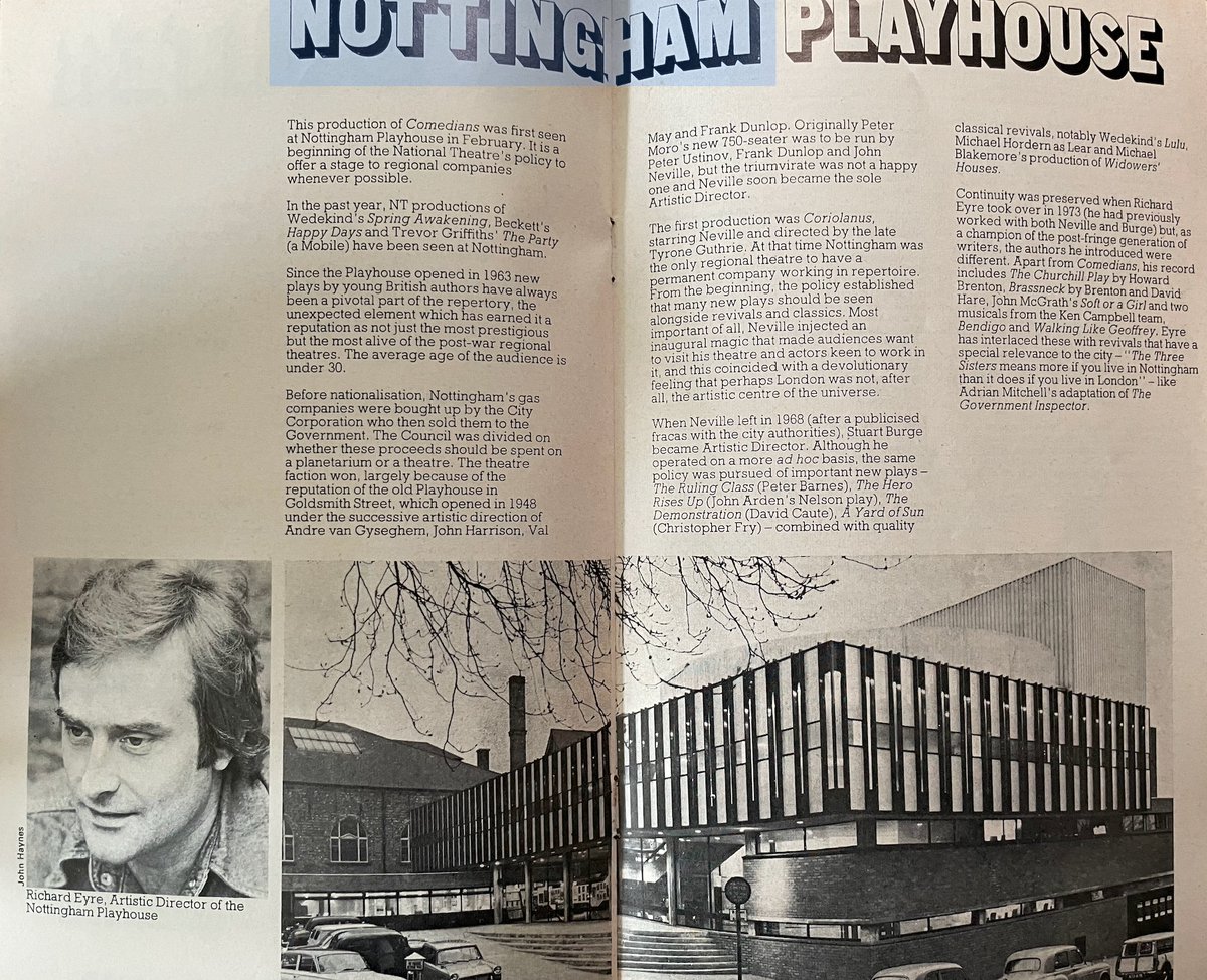 Yet to track down an original @NottmPlayhouse programme for Trevor Griffiths' 'Comedians', but here's one from when the original cast transferred to @WyndhamsTheatre later in 1975.