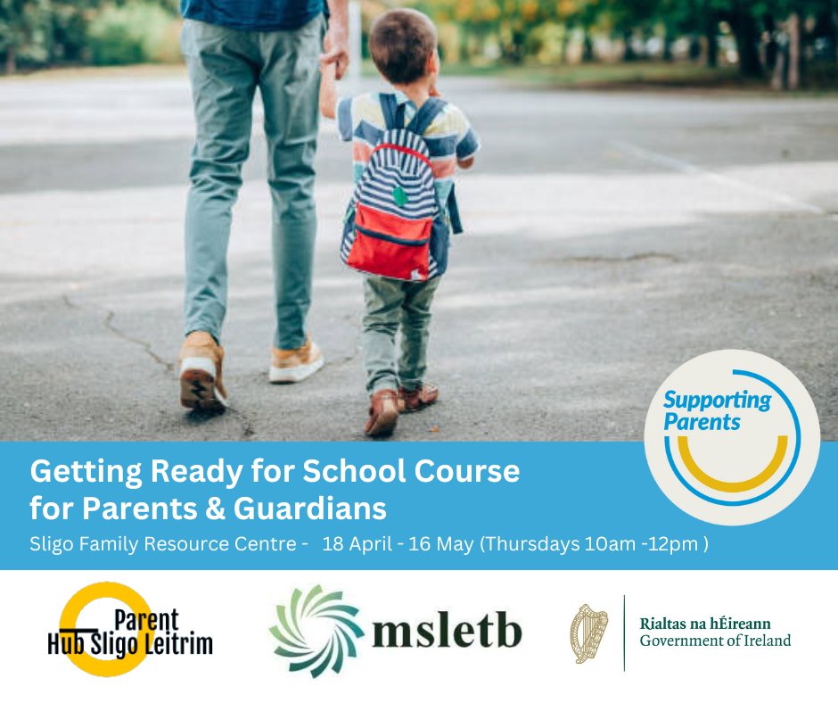 Is your child starting Primary school in September 2024? Mayo, Sligo & Leitrim ETB are offering a Getting Ready for School Course – for Parents & Guardians. Learn how to help your child with Homework and much more. See details at: bit.ly/3U1neb8 #supportingparentsire