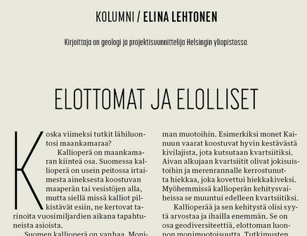 'Kallioperä on kaiken perusta. Sitä olisi syytä ihailla enemmän.' - Näin lausun uusimmassa @yliopistolehti . Lehden voi noukkia mukaansa HY:n kampuksilta ja lukea avoimesti verkossa (kolumnini sivulla 51): lukusali.fi/?p=Yliopisto-l… #kallioperä #geodiversiteetti #geologia