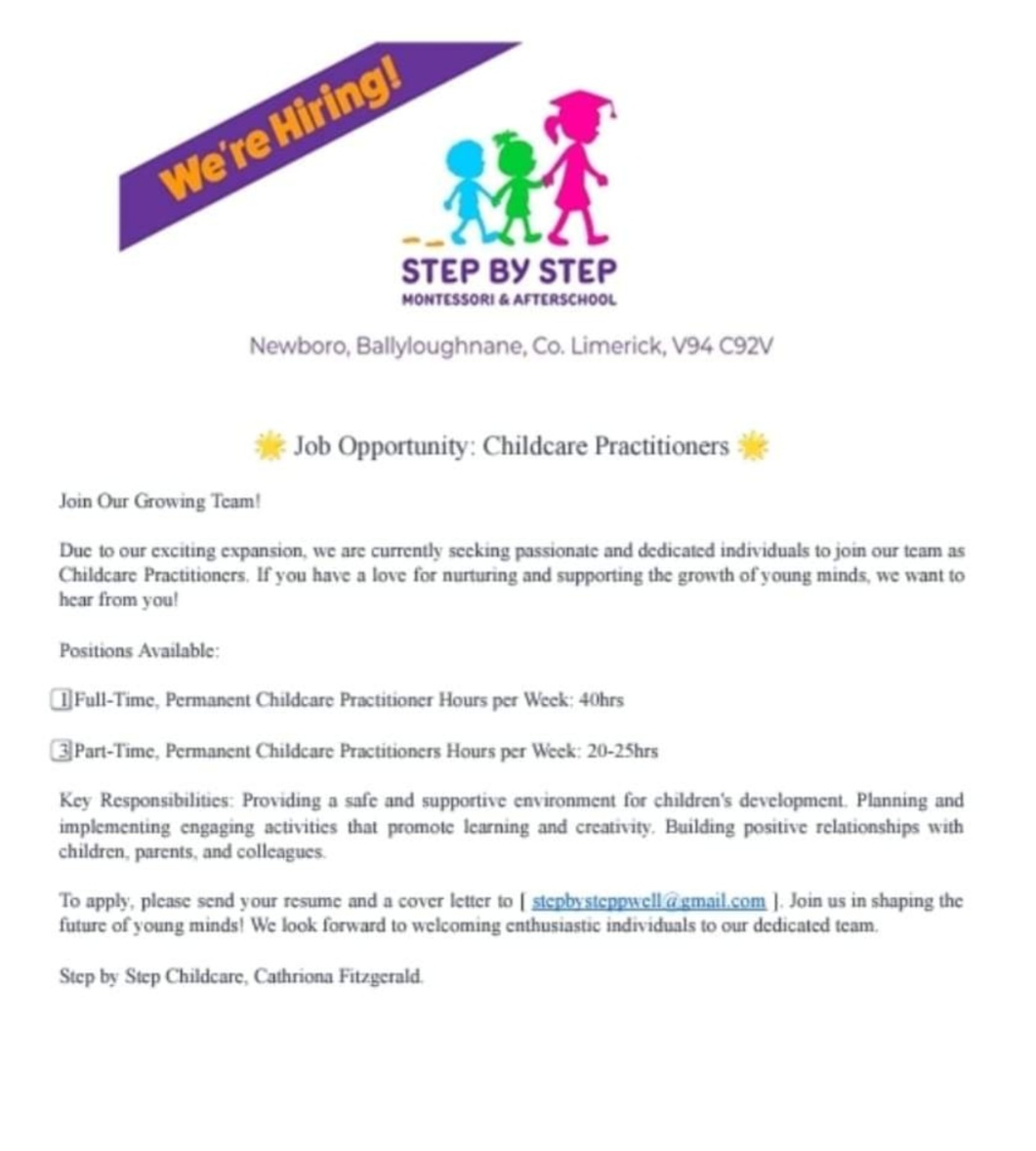 📣Job Opportunity - Childcare Practitioners 📣 Full-time and Part-time roles available. Email resume and cover letter to stepbysteppwell@gmail.com #ad #jobfairy