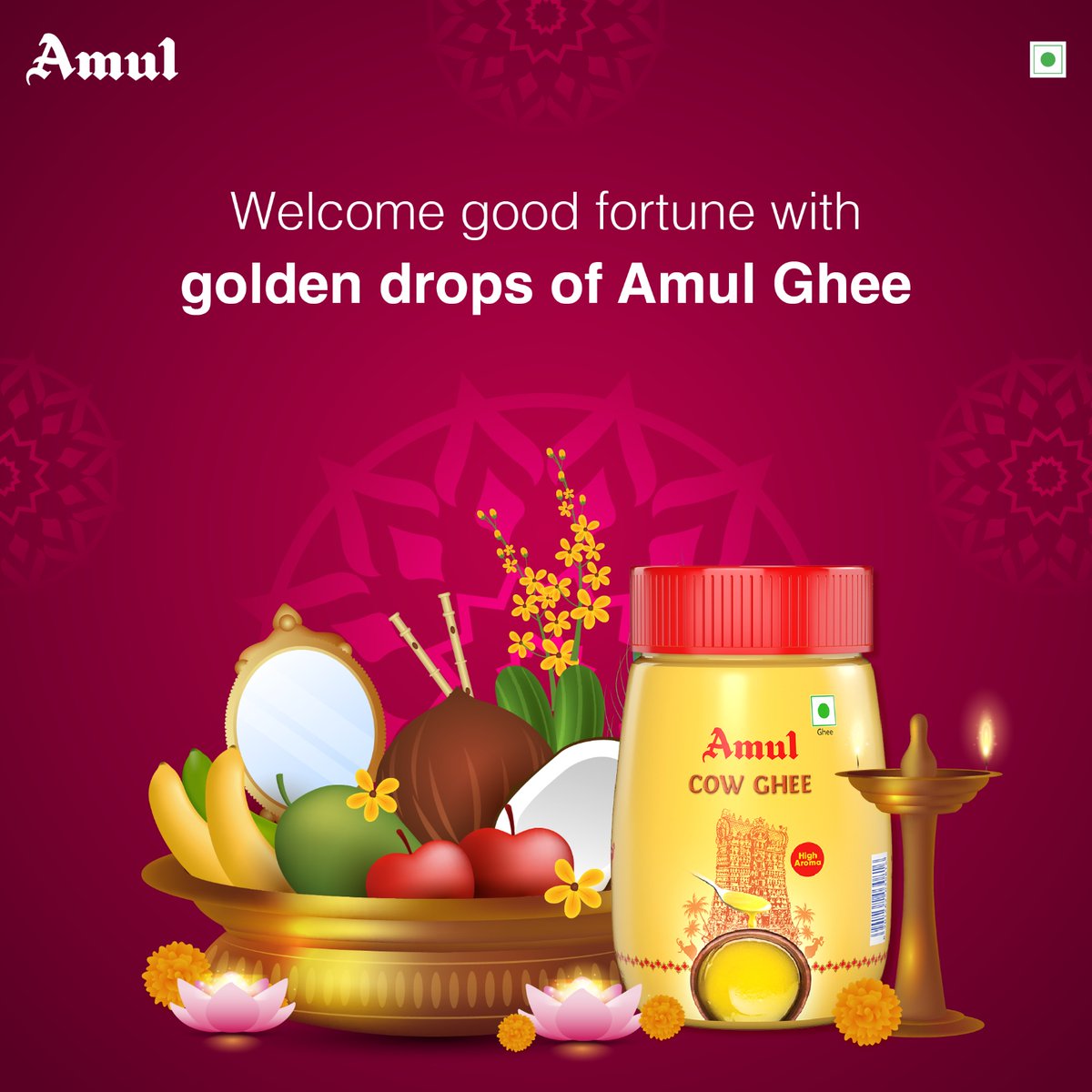 Pure, delicious, and auspicious Amul Ghee to spread all over your Vishu celebrations. #Amul #Ghee #Vishu #Sadya #Festival #Realmilk #Pure #Healthy