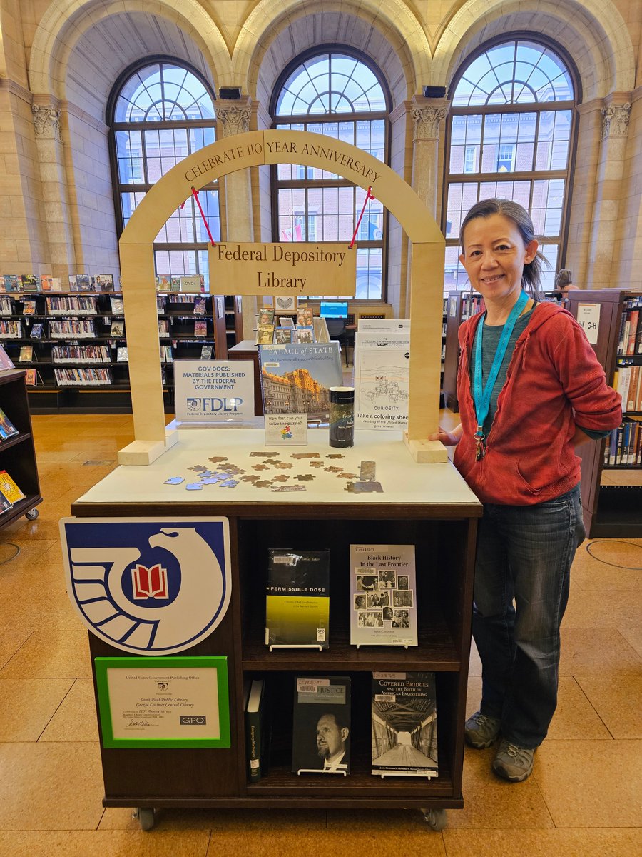 For more than 110 years, the Saint Paul Public Library in Minnesota has been part of the FDLP. Depository Coordinator Cindy Koy shows off the library’s display celebrating this milestone. Happy anniversary! #NationalLibraryWeek @stpaullibrary