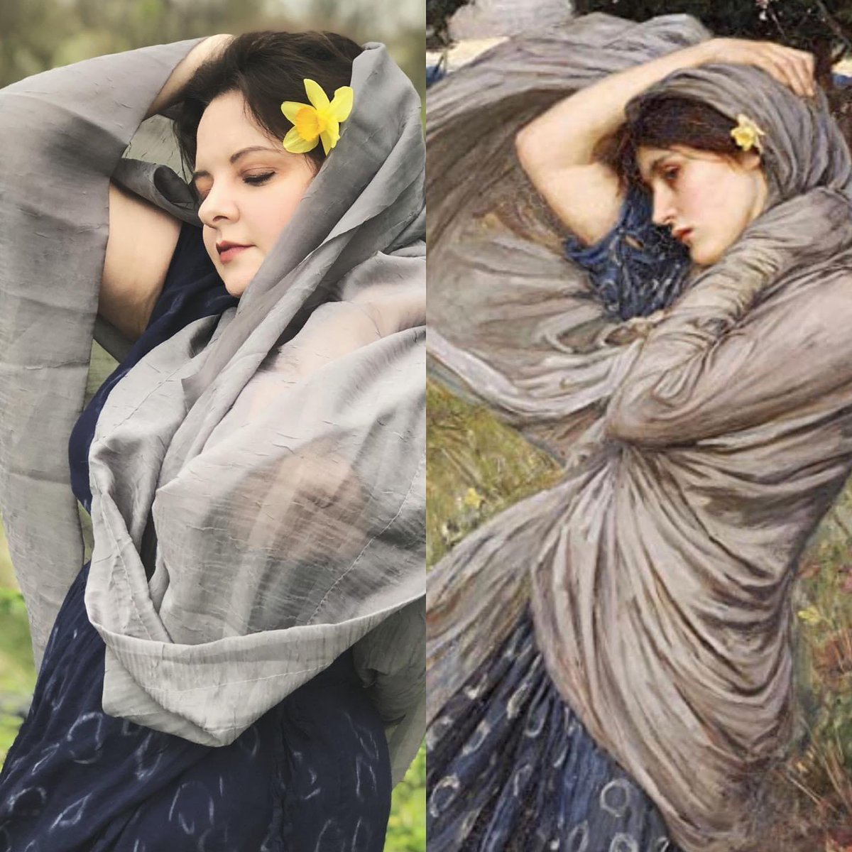 byjennmichelle's tweet image. Remember the 2020 #gettychallenge when we collectively began recreating works of art in lockdown?  I chose &quot;Boreas&quot; by Waterhouse. I don&apos;t miss the lockdown but I do miss the creative revival.
