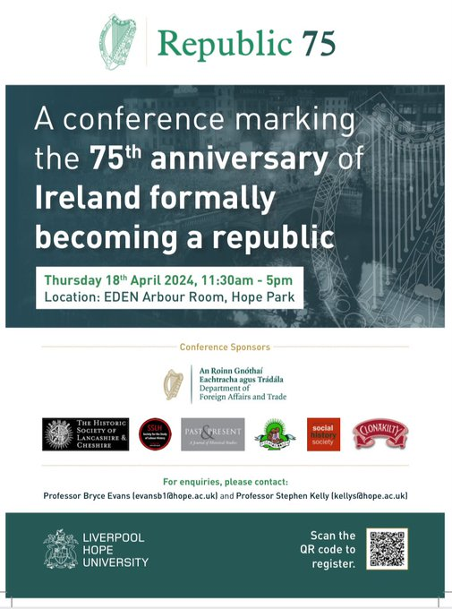 Looking forward to hearing @DonalkCoffey speak at our conference commemorating the 75th Anniversary of Ireland officially becoming a Republic in six days time. Tickets are still available, click here to register store.hope.ac.uk/product-catalo… @drbryceevans