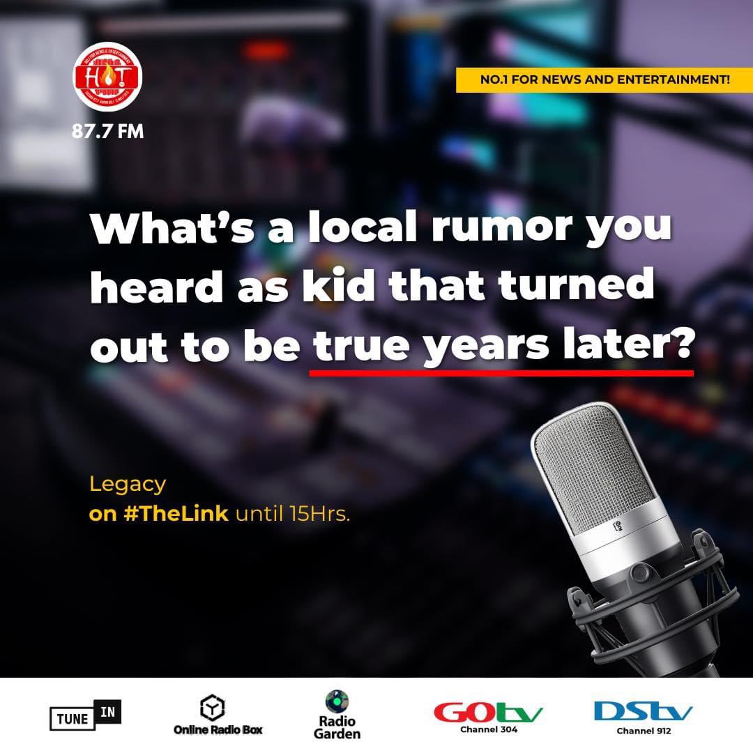 HAPPY FRIDAY! What's a local rumor you heard as a kid that turned out to be true years later? Legacy is riding solo with you until 15Hrs on #TheLink . #NumberOneForNewsandEntertainment #TheLink #Hotat19_24