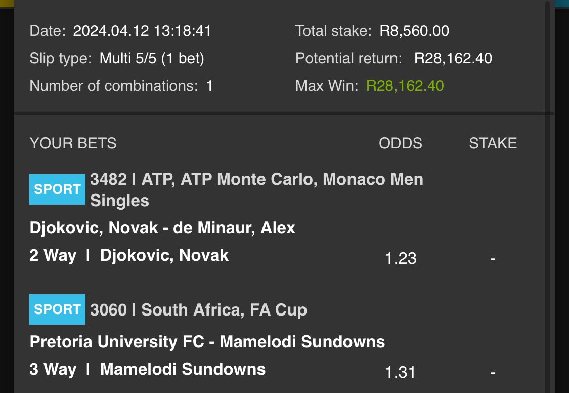 [Like and Retweet fast] [This one is winning😭💥] Easy money with this 3 odds Place this with any amount and comment with proof I will DM 3 people R50 vouchers. ⏳ KICK-OFF @ 14:20pm 🧾 BETCODE : 841170 🔗Get all matches by clicking this link : easybet.co.za/share-a-bet/84… 🪂…