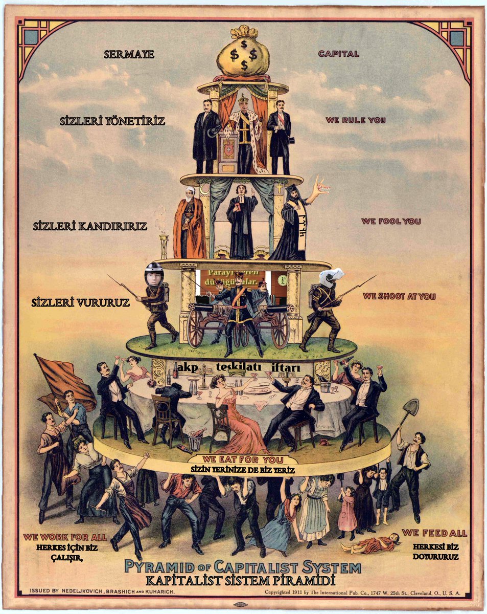 Sınıfsallık muhabbeti dönünce aklıma geldi. 1911'den kalma ama 110 yıl sonra hala geçerli bir poster. 'ABD endüstriyel işçi federasyonu' tarafından Louis Blanc ve Marx'tan ilhamla yapılmış. Tabii sonradan başları ezilmiş. Ama bu poster sosyalistlerce her daim benimsenegelmiştir.