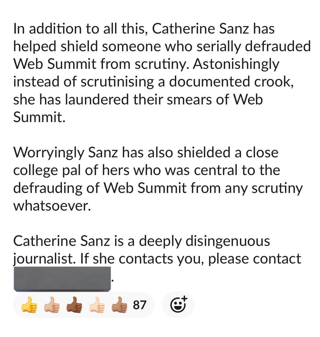 I shared this with all @WebSummit staff globally yesterday. It’s disappointing that an Irish journalist would engage in such activity. I am the largest funder of investigative journalism in Ireland & organiser of one of the world’s largest conferences on the future of media,…