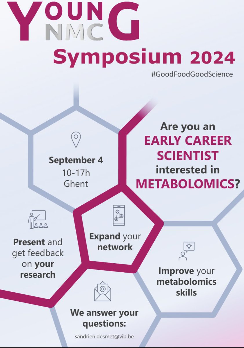 #metabolomics #community #BeNeLux #earlycareer #scientists

Save the Date!

The symposium is in connection with the BeNeLux Metabolomics Days!
See for more info:
metabolomicscentre.nl/node/1509

More information will follow....

@ynmc_benelux
Netherlands Metabolomics Centre