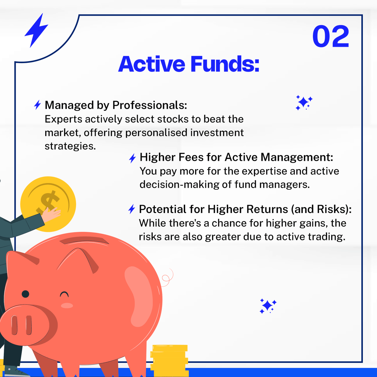 Navigating the #investment maze - #IndexFunds vs #ActiveFunds. Index Funds offer lower fees & stability, mirroring major indexes. Active Funds, managed by experts, aim for higher returns but come with greater risks and costs. What's your strategy? Share your thoughts below!