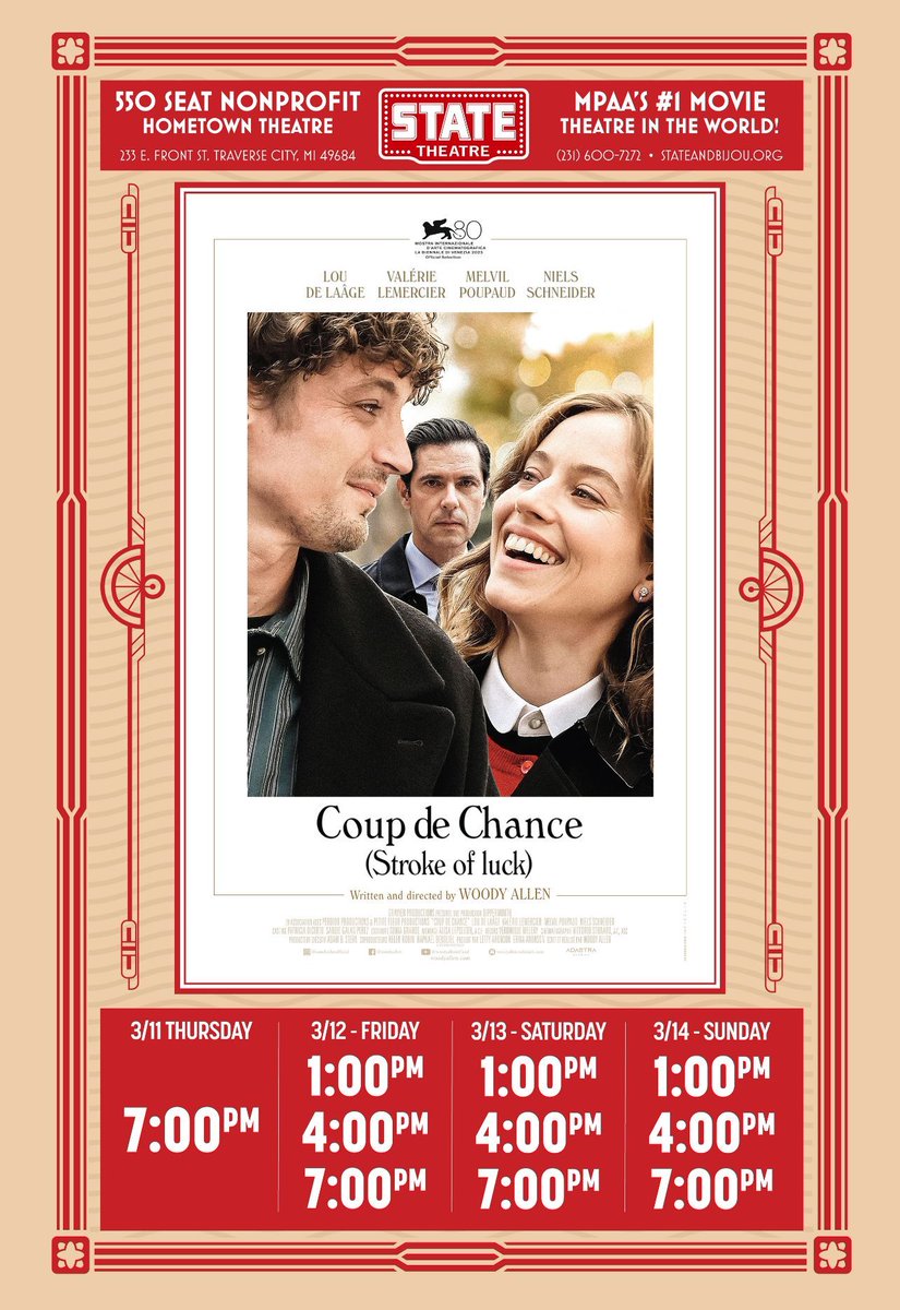 New this weekend at your #nonprofit #StateTheatreTC is #CoupDeChance. #traversecity #CadillacMI #Kingsley #LakeAnn #NMCTC
