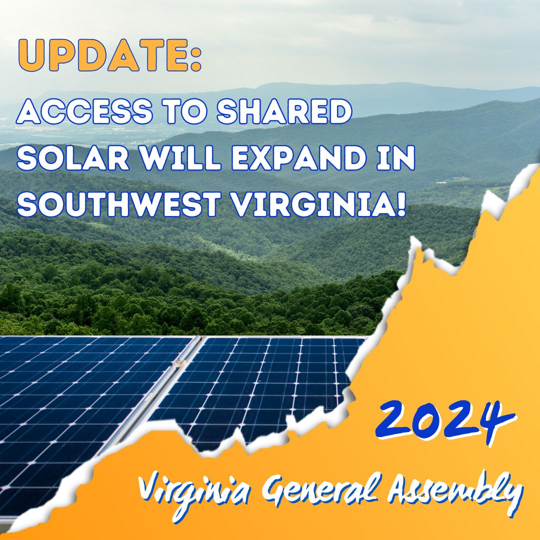 🎊 We're happy to announce that legislation expanding access to shared solar in #SWVA will become law on July 1! These measures require Appalachian Power to offer #SharedSolar to its customers while also improving Dominion Energy's shared #solar program! #VALeg