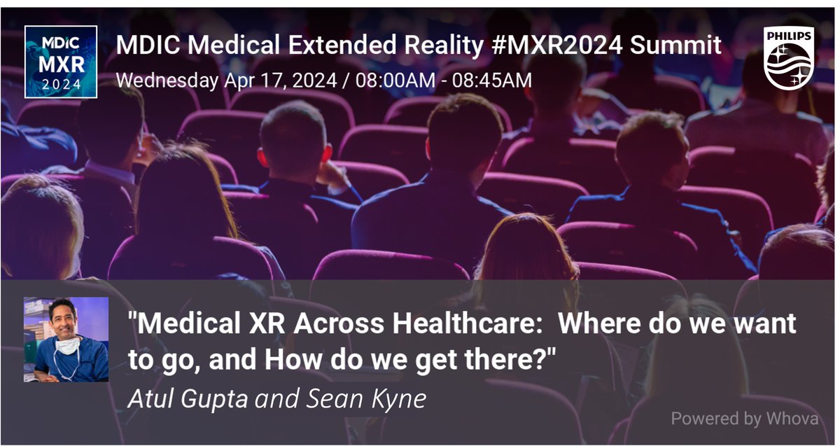 Will I see you next week at #MXR2024? I will be sharing several Mixed Reality applications being explored all across healthcare. The symposium brings together the @US_FDA, physicians, industry leaders, and academic centers. Register here: mdic.org/event/mdic-med… @Philips