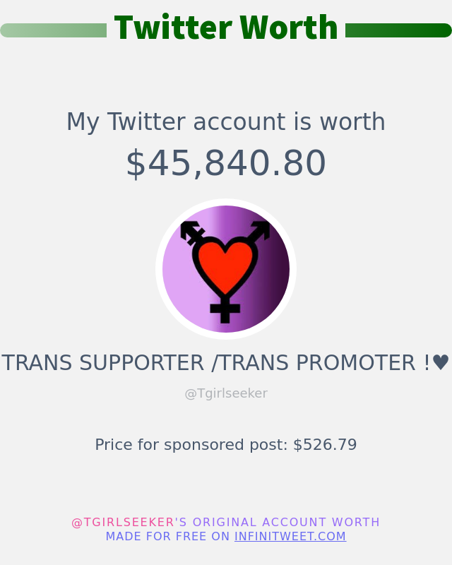 My Twitter worth is: $45,840.80 ➡️ infinitytweet.me/acount-worth