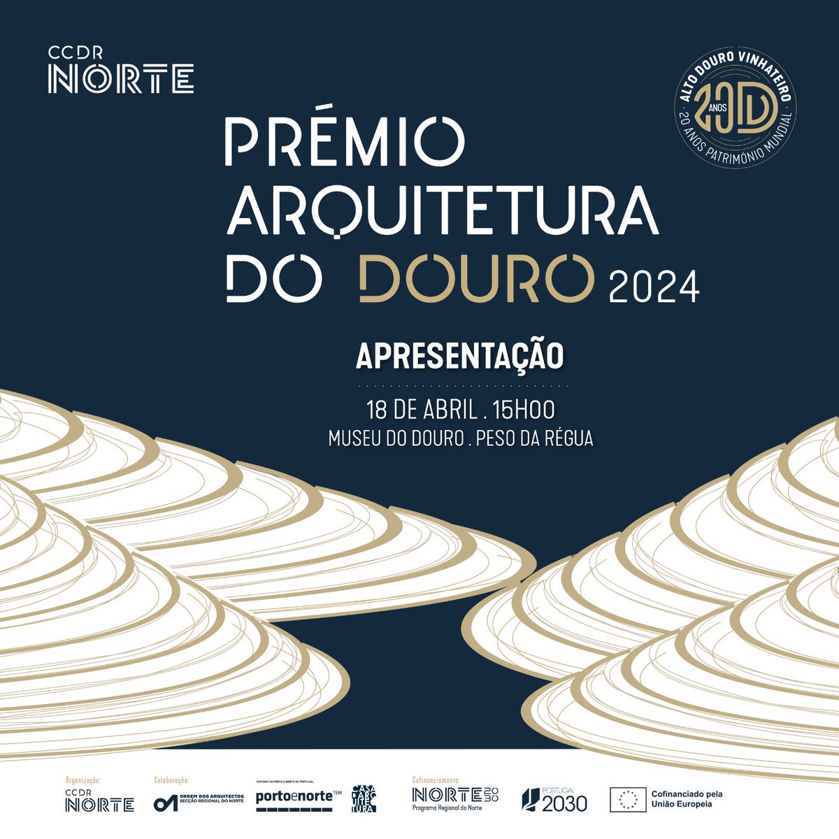 🌄 Na próxima quinta-feira, apresentamos a 8.ª edição do 𝗣𝗿𝗲́𝗺𝗶𝗼 𝗔𝗿𝗾𝘂𝗶𝘁𝗲𝘁𝘂𝗿𝗮 𝗱𝗼 𝗗𝗼𝘂𝗿𝗼 𝟮𝟬𝟮𝟰, pelas 15H00, no Museu do Douro. A sessão é aberta, devendo a inscrição ser feita em bit.ly/49z9KI8 e o programa consultado em bit.ly/3UgbfXi.