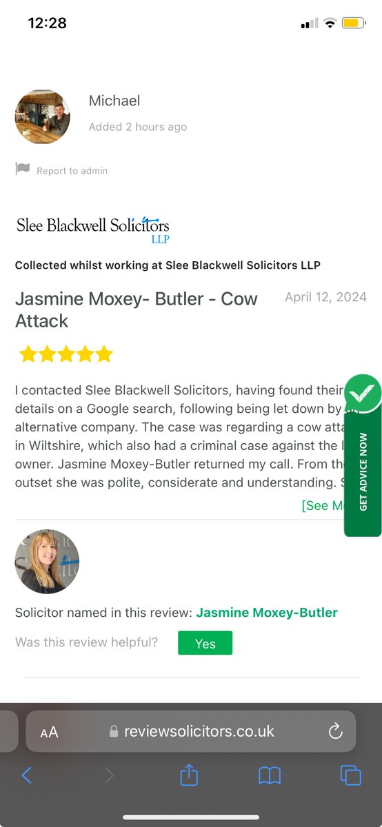 A lovely review from a great #client following a #cow attack in #Wiltshire @ReviewSolicitor @sleeblackwell