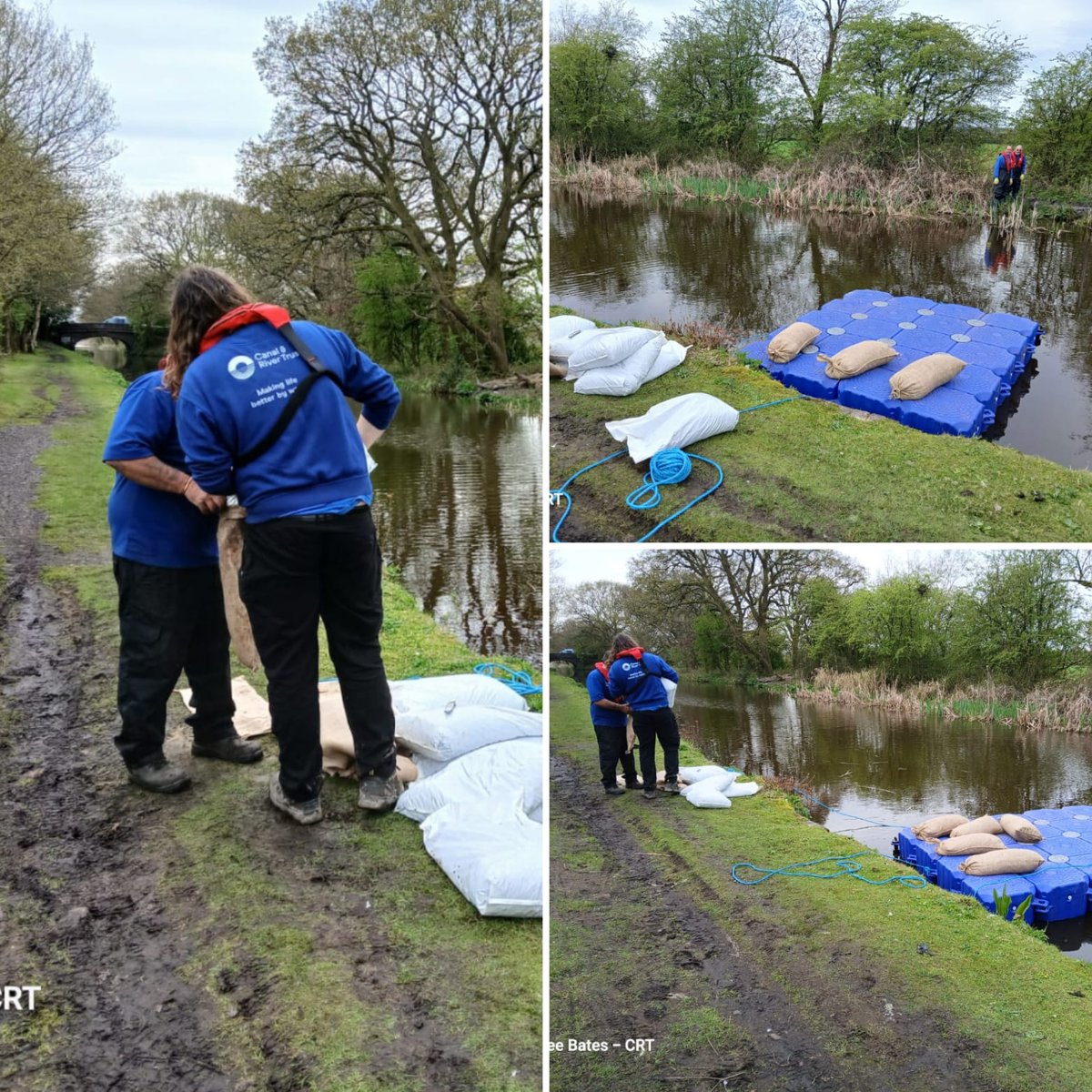 The local operations team are out this morning on the #CannockExtension canal undertaking some emergency bank protection to prevent a breach of the embankment. @CRTWestMidlands @CRTBoating #Emergency #bankprotection #localcanal