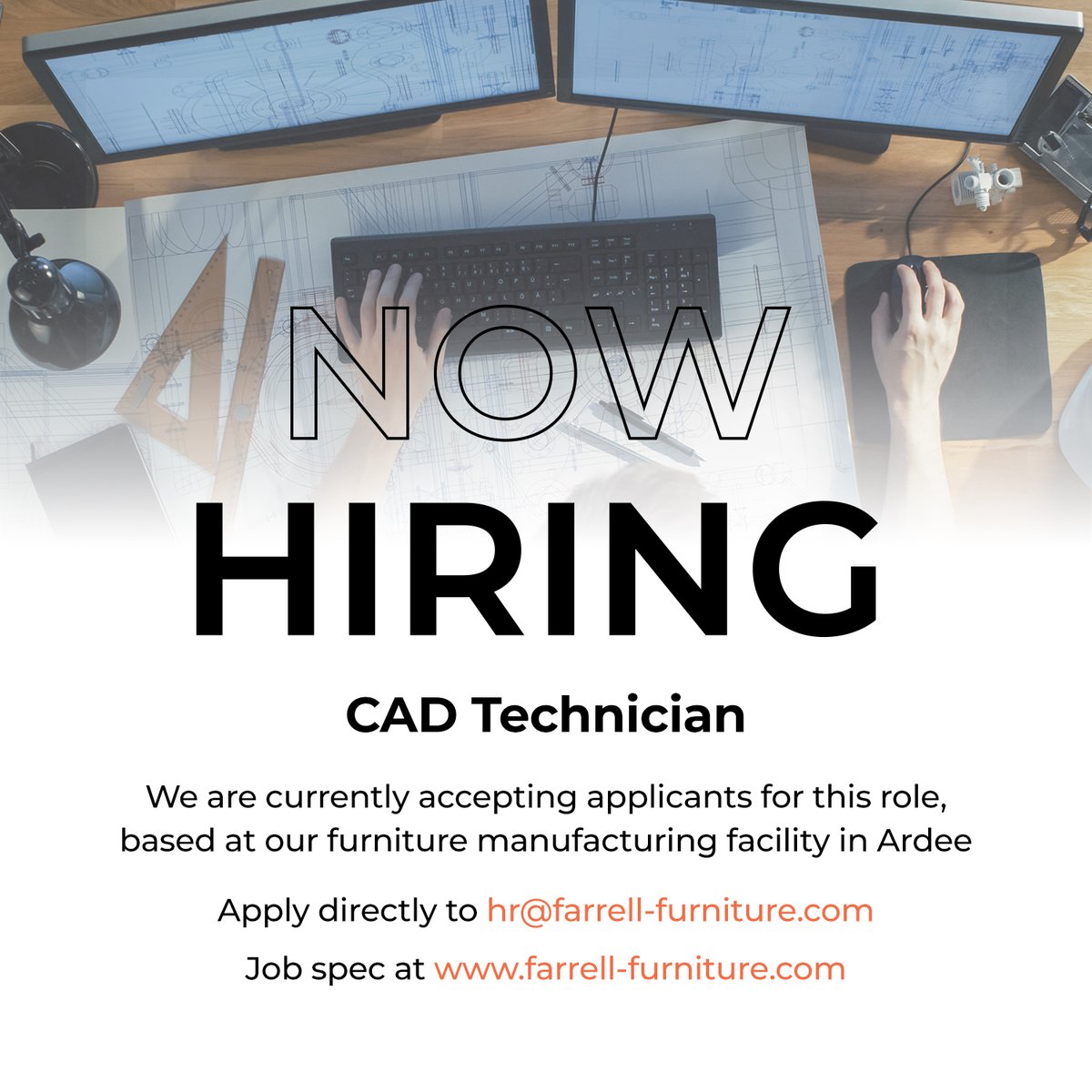 We're hiring a CAD Technician. 
Interested in joining the team at Farrell? 
Click the link below for full job description. 
farrell-furniture.com/now-hiring-cad… 

#hiring #louthjobs #furnituredesign #cadtechnician
