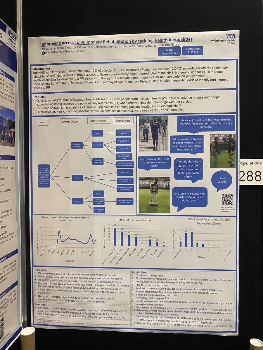 The NHS 5-year vision for PR aims to reduce health inequalities by supporting disadvantaged groups to take part in PR programmes. Study by Whittington Health PR at #QualityForum2024 examines referral pathways &amp; engagement improvements! 

<a href="/QualityForum/">Quality Forum</a>
<a href="/WhitHealth/">Whittington Health NHS Trust</a> 
<a href="/divya_simhan/">diVya (she/her) 🇮🇳🇬🇧</a>
