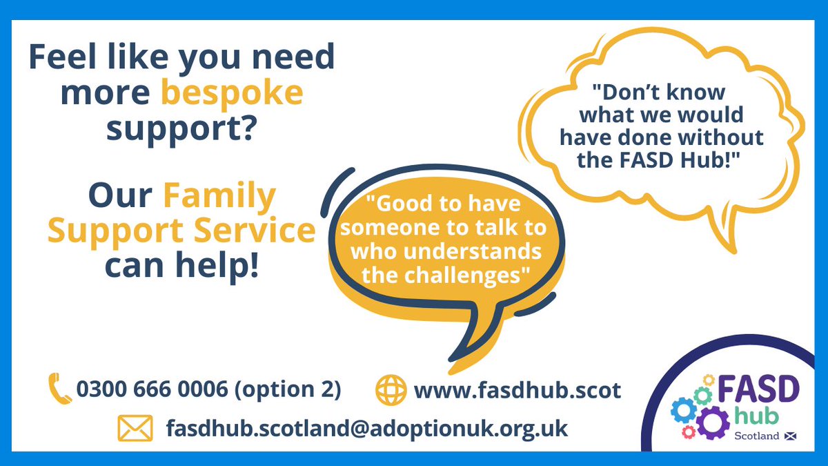 Did you know we have a 1:1 Family Support Service? Anyone can self-refer by contacting the FASD Hub. We offer a range of support to meet family's needs so call & speak to one of our FASD advisors. #FASD