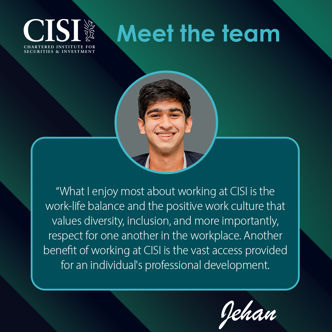 Meet Jehan Dabara, our Finance Executive who's been with the CISI for nearly two years. Jehan values professional development and as a CISI member, you can benefit from development opportunities such as our learning platform: cisi.org/learning #CPD #financialservices