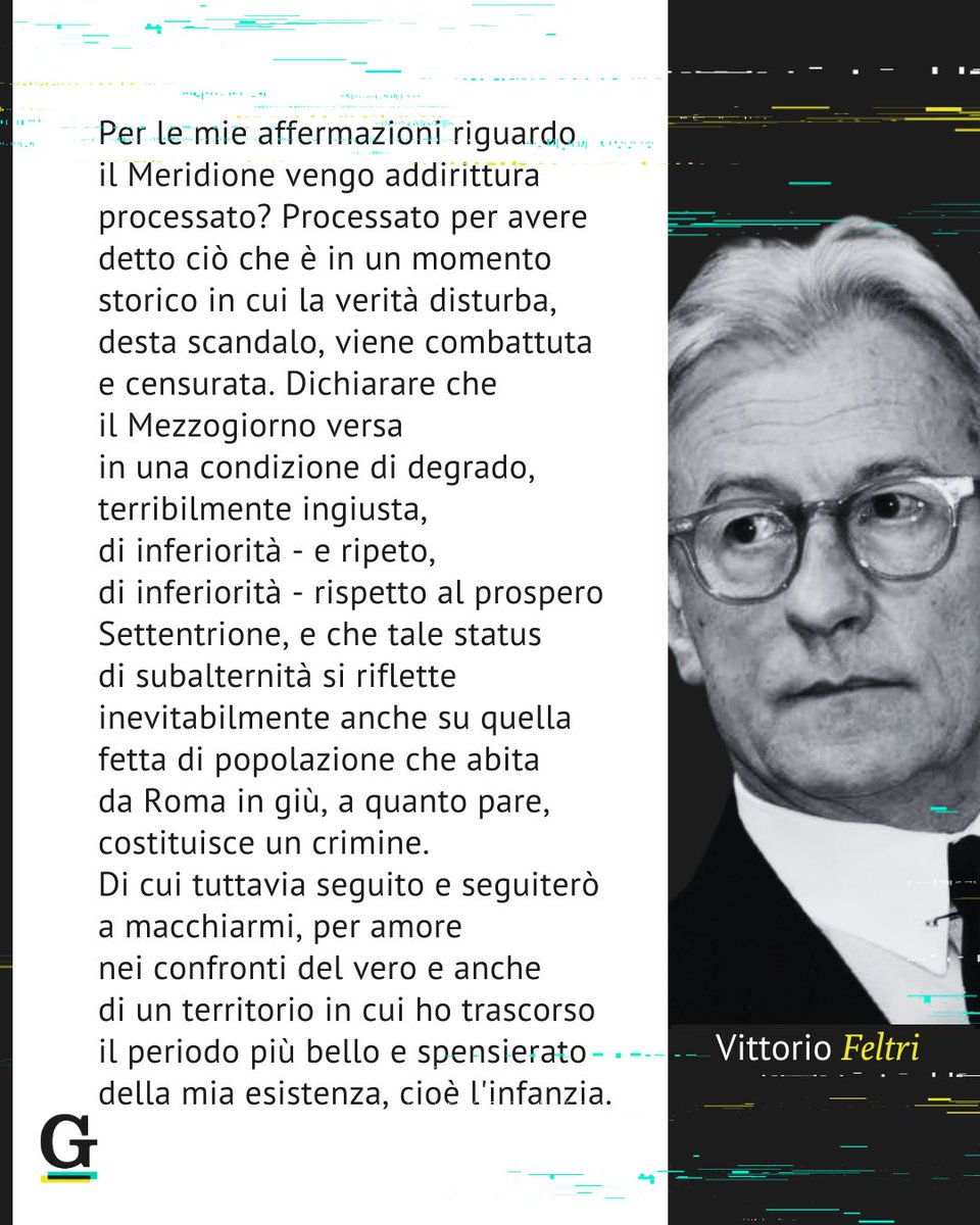 Il mare, il paesaggio, le eccellenze: tutte risorse che il #Mezzogiorno ha. Ma occorre vedere anche il resto. E come sottolinea #Feltri: 'chiunque insorga contro di me ogni volta che denuncio tale arretratezza non è amico del #Meridione, bensì nemico'.

➡️ cstu.io/1b5430