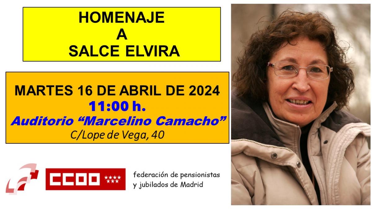 🔴 Homenaje a Salce Elvira, organizado por @pensCCOOMadrid 🗓️ Mañana martes 16A, 11h 📍 Auditorio Marcelino Camacho, c/ Lope de Vega, 40, Madrid
