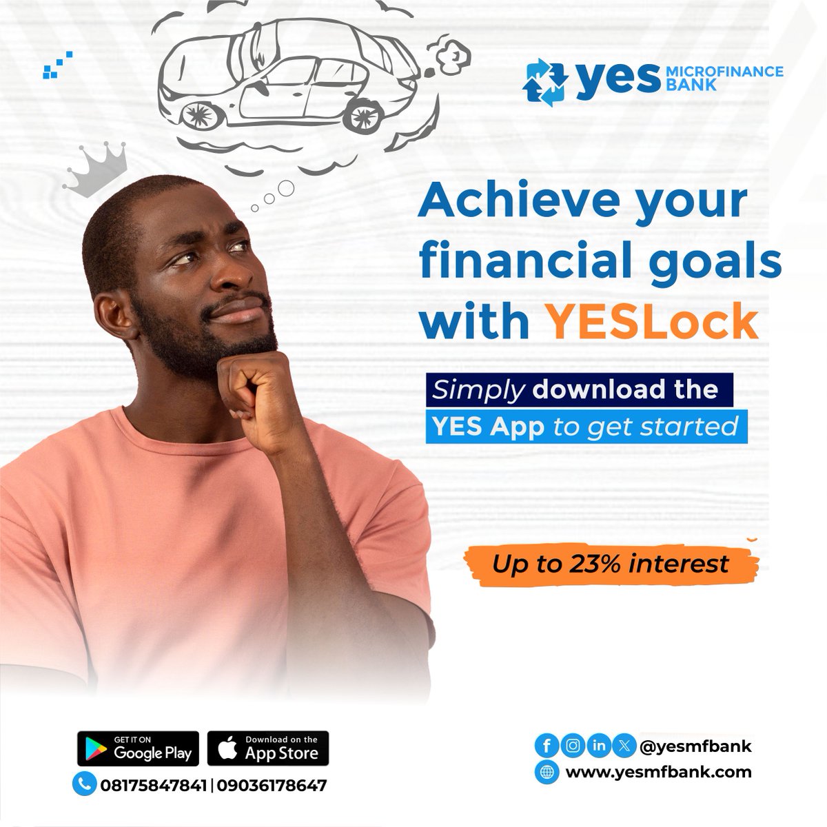 YES LOCK is Live 💃💃

Earn up to 23% p.a. when you lock your funds on YES APP.

Simply download the YES BANK APP to get started;
Google Playstore: play.google.com/store/apps/det…
Apple Store: apps.apple.com/ng/app/yes-ban…

#yesmfbank #yeslock #fixeddeposit #mobilebanking #alwayswithyou