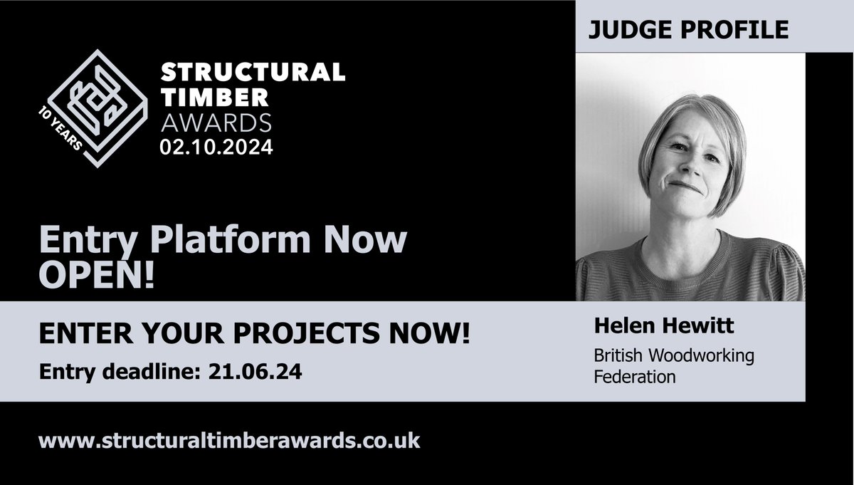 BWF CEO Helen Hewitt is looking forward to being on the Judging Panel for the 10th 2024 #STAawards. The awards are now open for entry, and you have until 21 June to enter online lnkd.in/e5T8Yf94 #Woodworking #joinery #timber #STAawards24 #StructuralTimberAwards