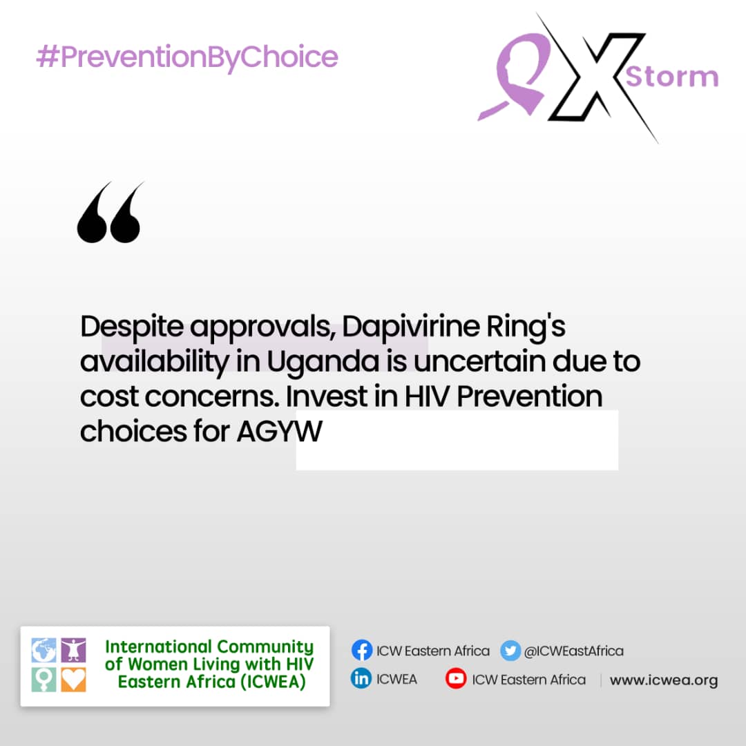 Despite the approvals , Dapivirine rings availability in Uganda is uncertain due to cost concerns .
#optionsforchoice
#Dvrforchoice
#Hivpreventionforchoice
@Aidsfonds_intl @BMKGiftSnr1 @HIVpxresearch @ICWEastAfrica @PEPFAR @UNAIDS_UG @GlobalFund @aidscommision