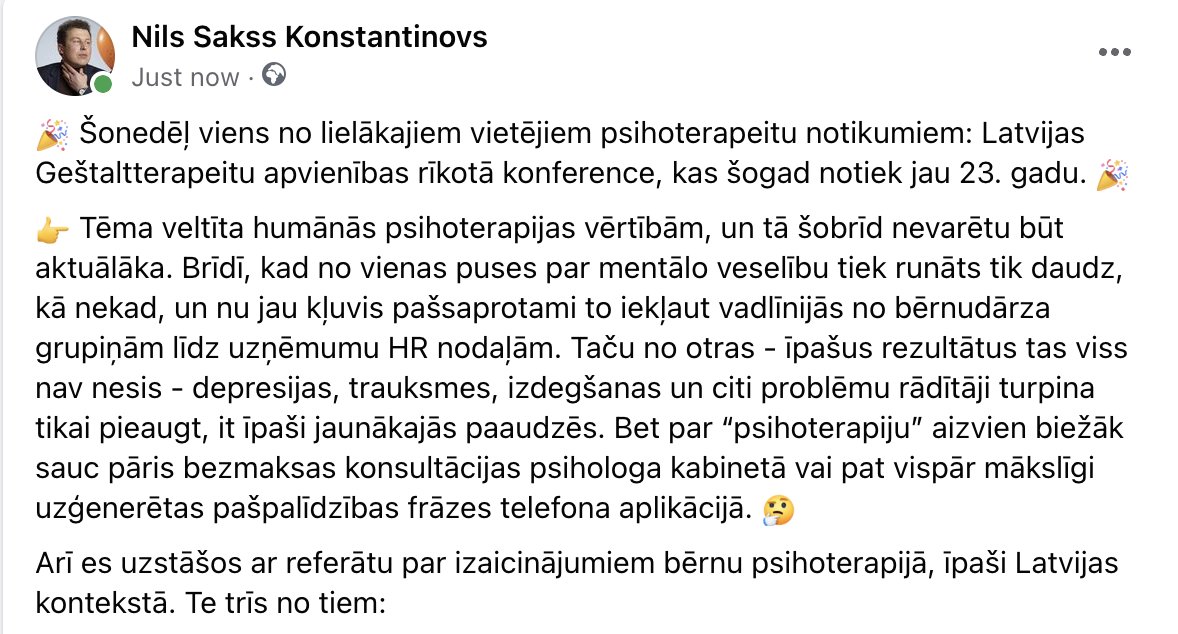 'Garās rindas uz valsts pakalpojumiem bērniem neveidojas tāpēc, ka būtu par maz speciālistu. Tās veidojas tāpēc, ka šajās rindās ir par daudz bērnu, kuriem tur vispār nevajadzētu atrasties.' Tiem, kam interesē bērnu un pusaudžu psihoterapijas nozare un profesionālās aktualitātes…