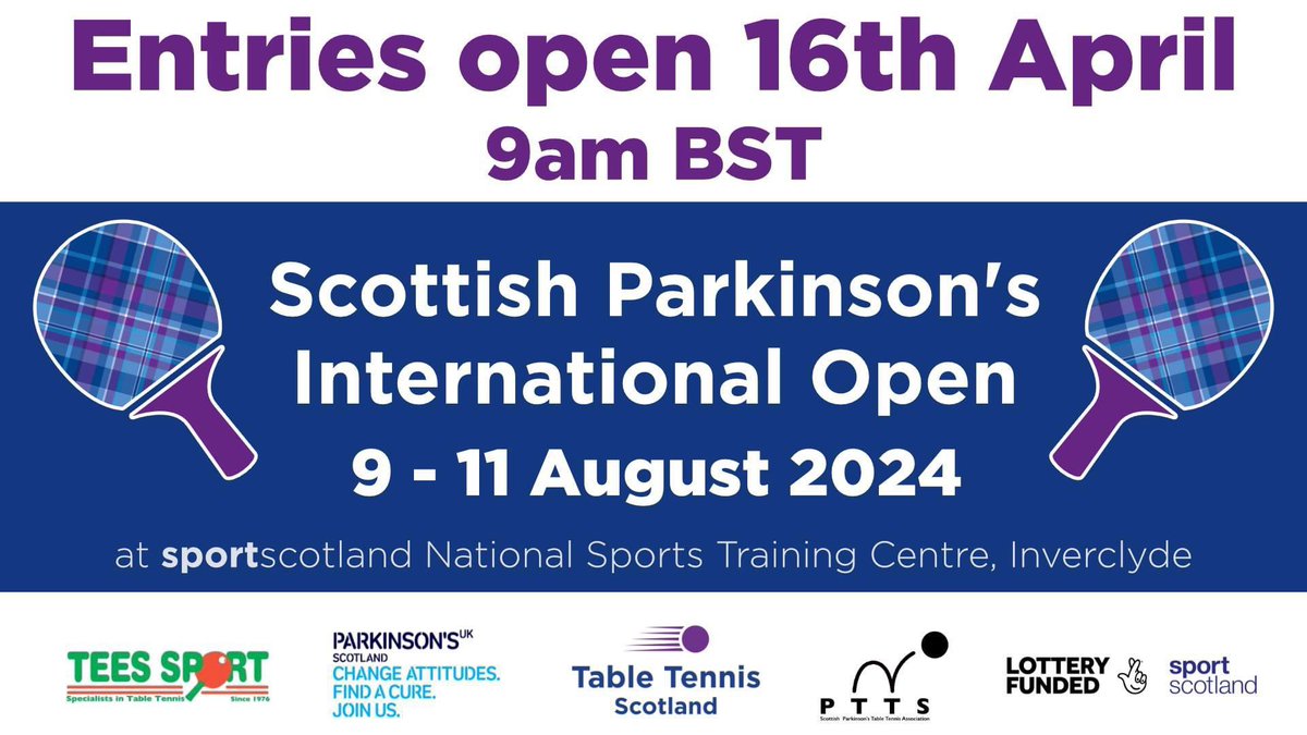 The 2nd edition of the Scottish Parkinson Open will take place from 9th-11th August 2024. Butterfly will be the official Ball supplier for this event🏓