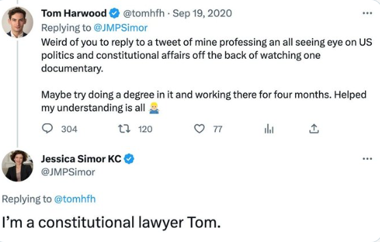 Please remind everyone of Tom Harwood's mansplaining American Constitution to Jessica Simor on twitter! @mrjamesob @LBC
