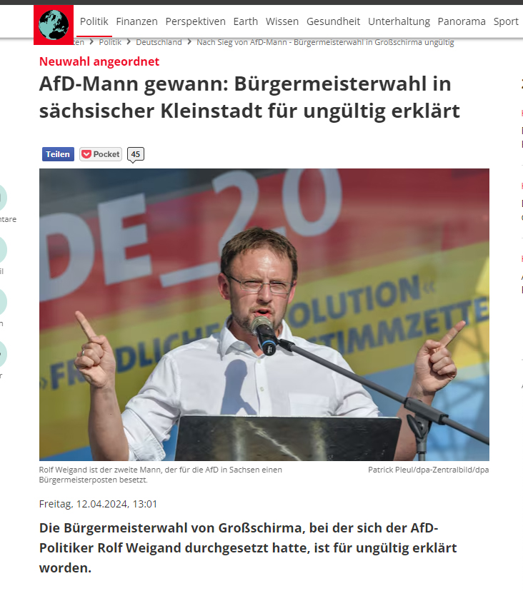 Wird hier jetzt so lange neu gewählt, bis das Ergebnis genehm ist?

Nachdem ein #AfD-Mann die Bürgermeisterwahl in #Großschirma gewann, wird diese für ungültig erklärt ..

focus.de/politik/deutsc…