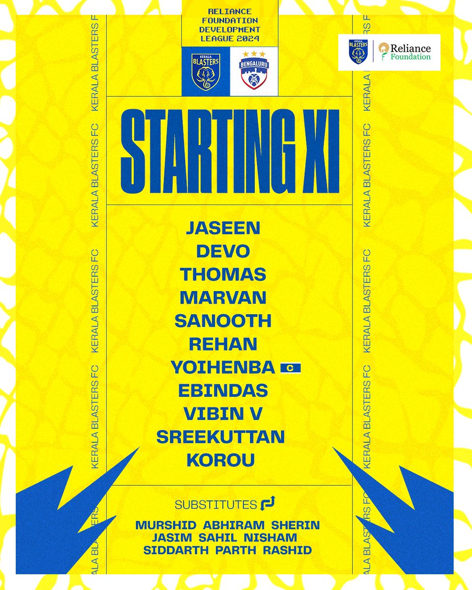 Here's how we lineup for our first fixture in the National Group Stage of #RFDL! ⚽💪

#KBFC #KeralaBlasters #RFYouthSports #RelianceFoundation